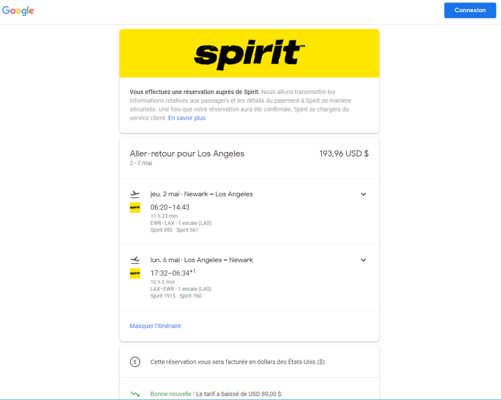 réservation de vols sur Google Flights