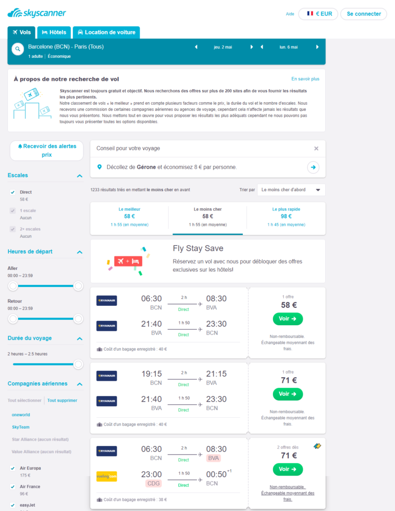 comparer les prix des billets d'avion avec Skyscanner